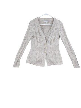 Croft & Barrow Womens Beige Cable Knit Sweater Cardigan 100% Cotton Medium